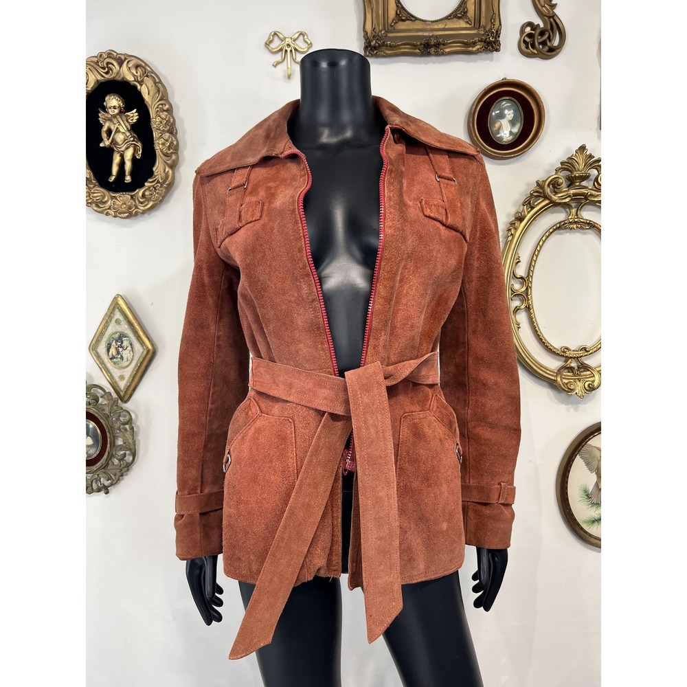 Vintage Winlit Suede Rust Brown Belted Jacket Size See Measurements